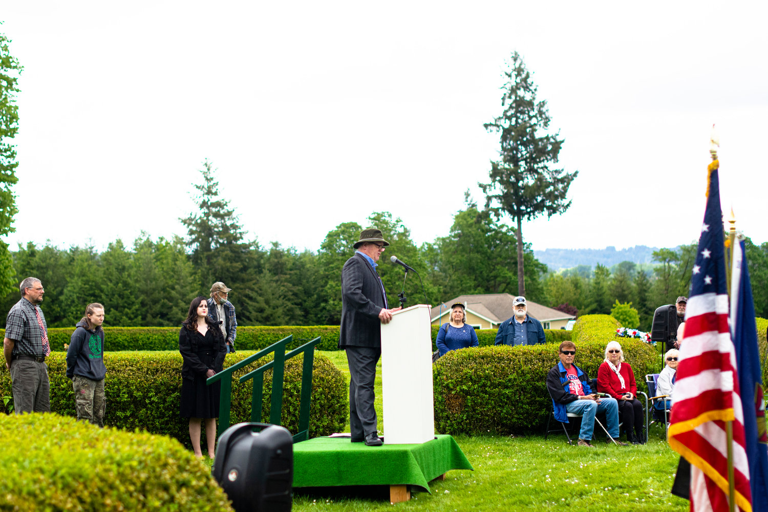 Lt. Bob Russell, a U.S. Navy veteran, delivers the key note speech at Claquato Cemetry’s Memorial Day ceremony on Monday.