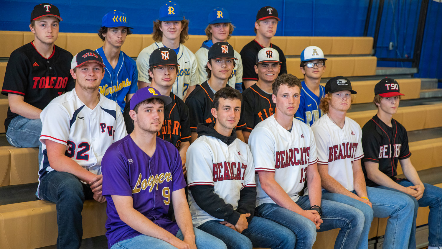 All-area athletes pose for a photo sporting their high school baseball jerseys on Thursday, June 9, 2022.