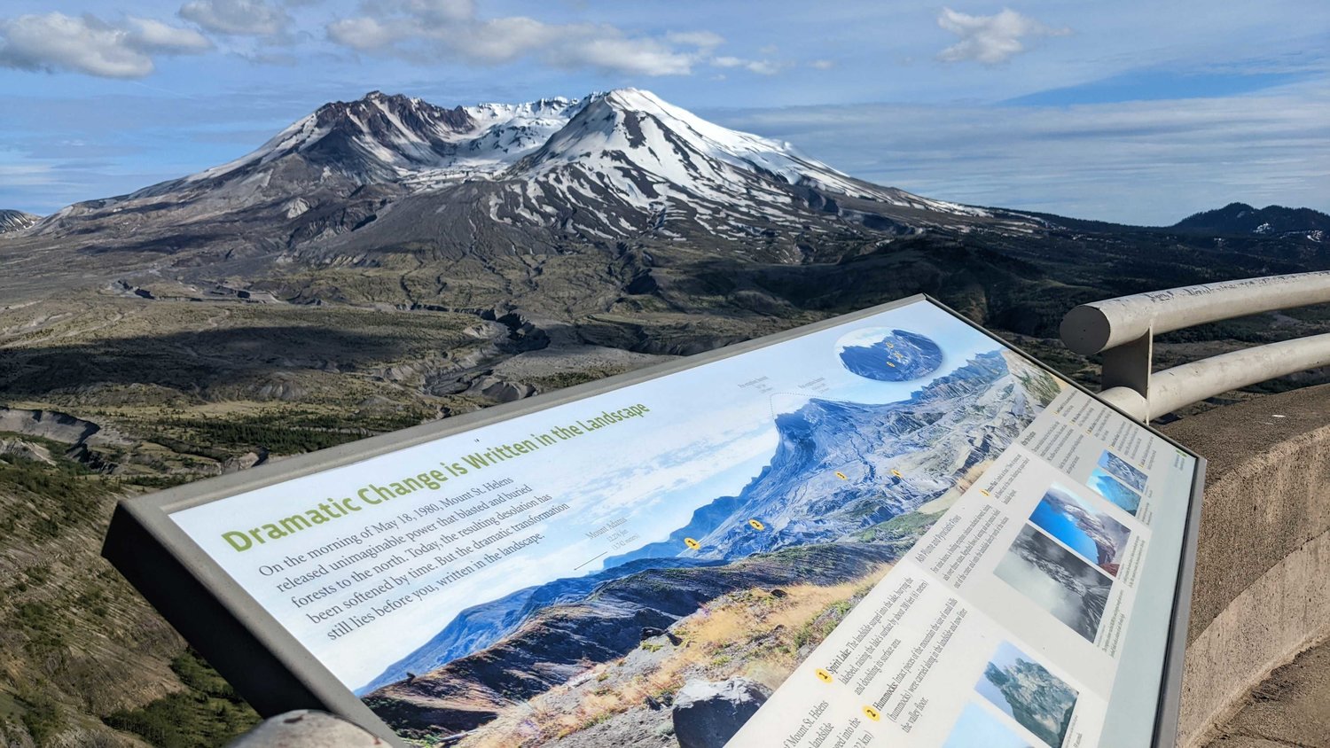 An info board is seen on display outside the Johnston Ridge Observatory Wednesday near Mount St. Helens.