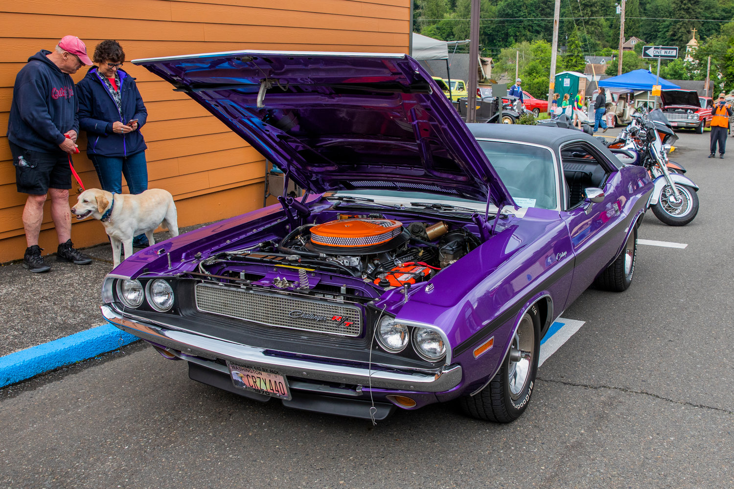 A retro Challenger sits on display during the Winlock Custom Car Show Saturday morning.
