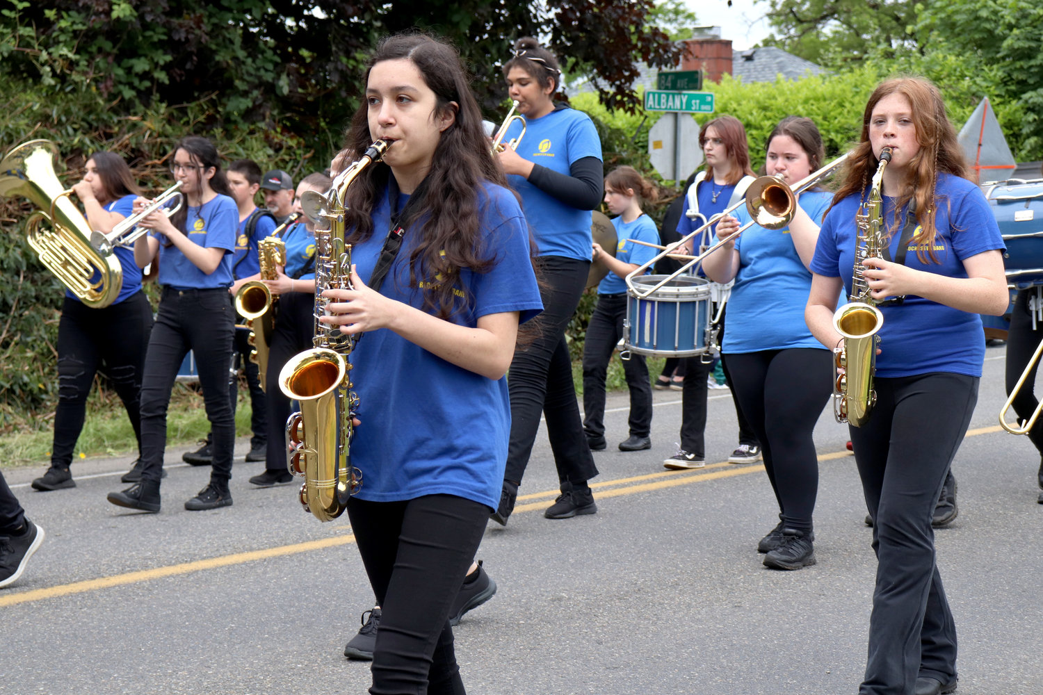 The Rochester Middle School marching band performs in the Swede Day Parade in Rochester on Saturday.