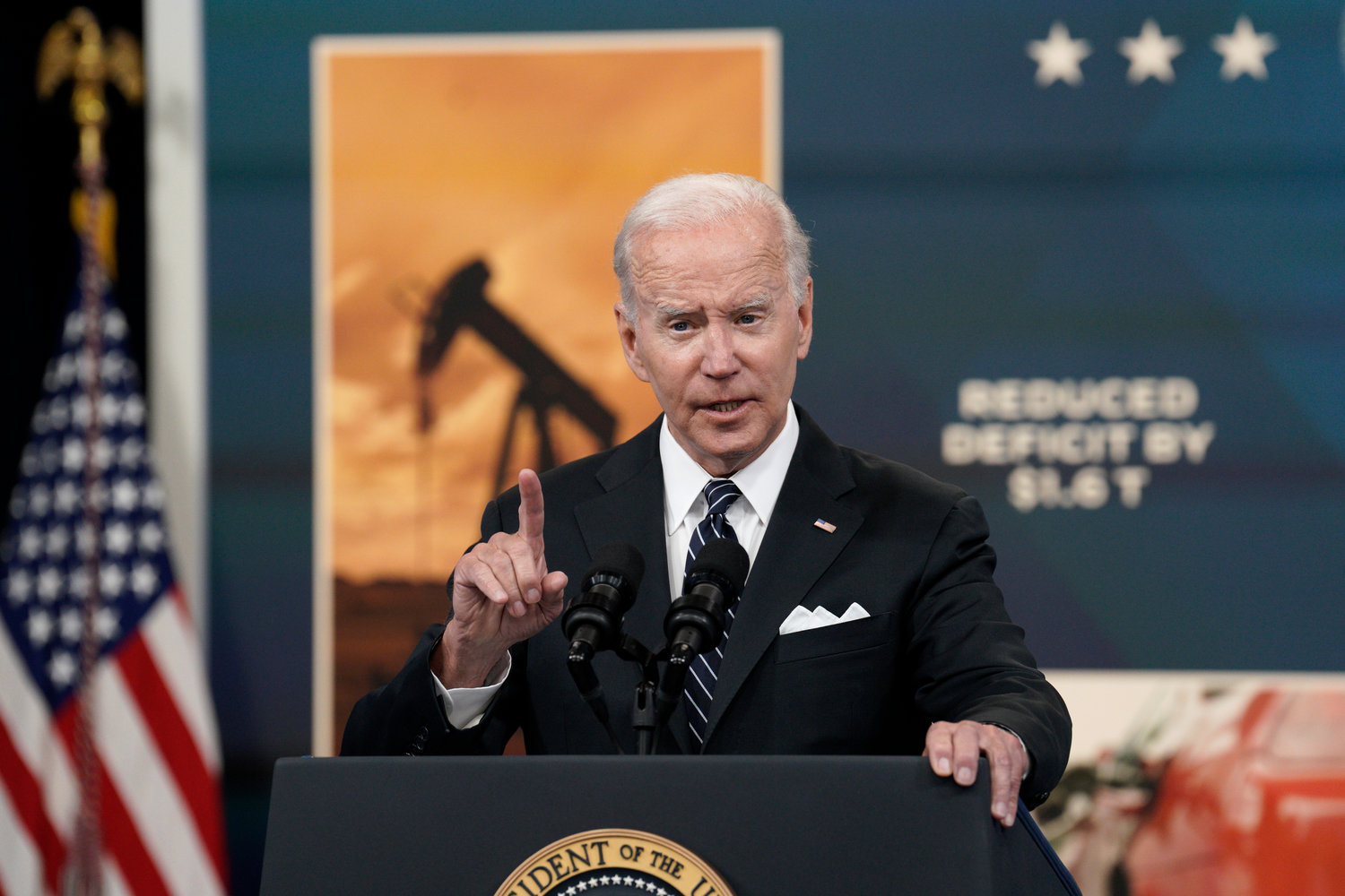 President Joe Biden discusses gas prices in the South Court Auditorium at the White House in Washington, D.C., on Wednesday, June 22, 2022. (Yuri Gripas/Abaca Press/TNS)