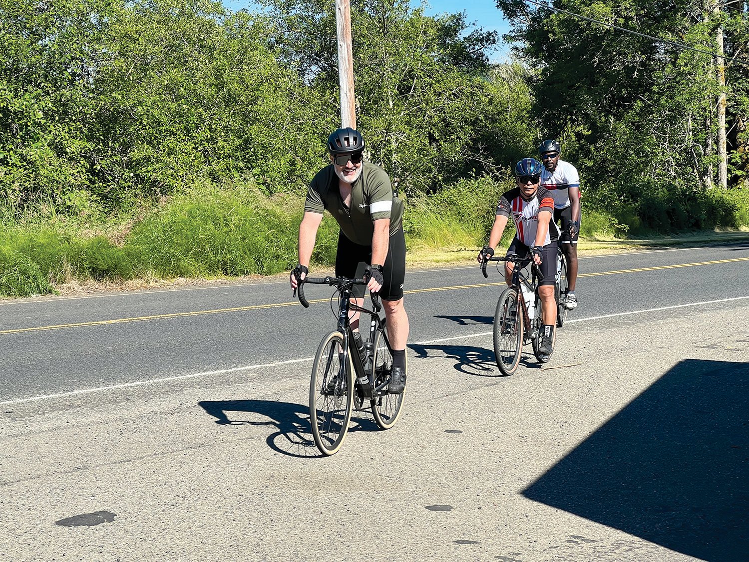 Riders pull into the Baw Faw Grange parking lot for a quick rest stop. The road course through Boistfort was new to Ride the Willapa this year, with more than 40 cyclists exploring the new route that took them to Pe Ell via Pe Ell-McDonald Road.