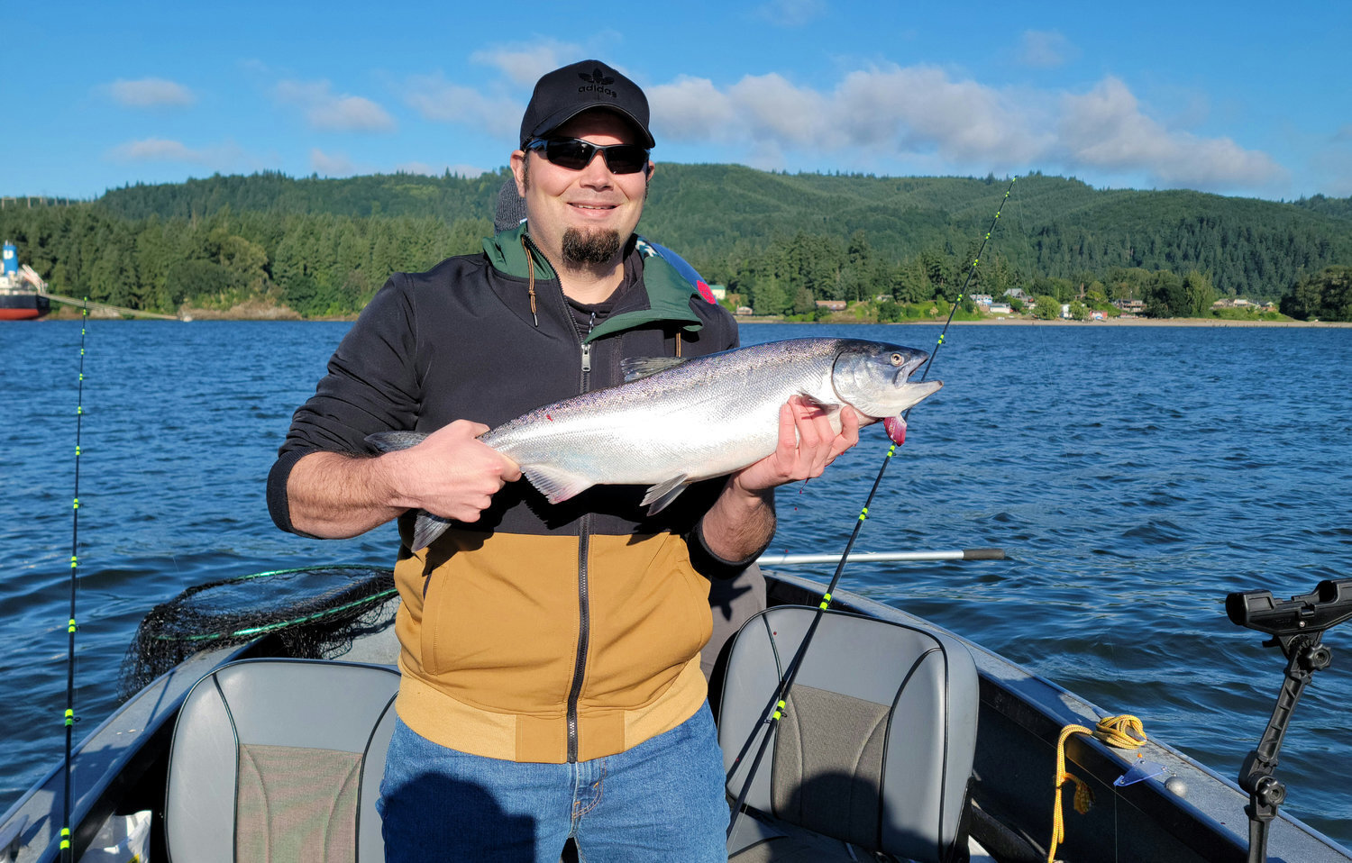 Former Chronicle sports editor Eric Trent with a spring-run Chinook salmon he caught on the Columbia River on June 18, 2021.