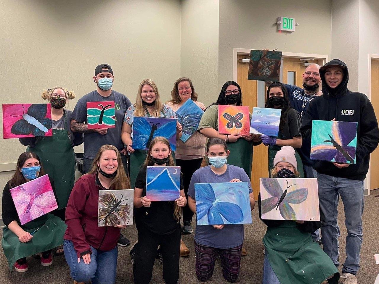 Participants at a painting fundraiser this spring for the Joanna Lynn Memorial Scholarship
