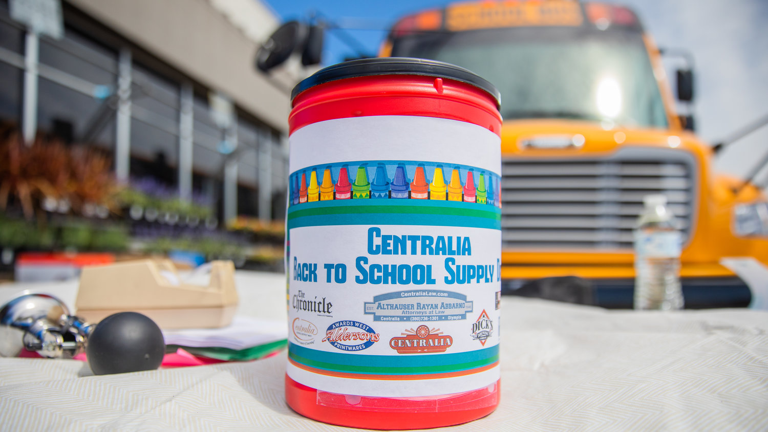 The Centralia Back to School Supply Drive will take place on Aug. 5 and 6 from 8 a.m. to 5 p.m. at the Chehalis Walmart.
 The drive will be accepting all school supply donations, such as new backpacks, pens, pencils, crayons, wet wipes, tissues, sanitizer, notebooks, paper, shoes and back-to-school clothing to the “stuff-the-bus” event at the Chehalis Walmart. Monetary donations will be accepted at the event or delivered to the United Way of Lewis County, c/o Centralia Supply Drive, 450 NW Pacific Ave., Chehalis. To learn more, donate or volunteer, contact Holly Abbarno at hollyabbarno@yahoo.com.
