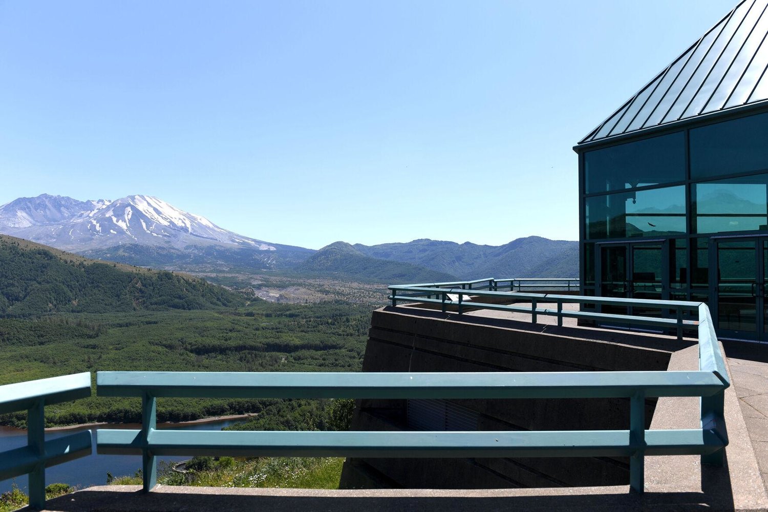 A view of Mount St. Helens from the back deck of the Coldwater Visitor Center on Thursday, July 14. After construction, the institute hopes to bring in 15,000 students and campers to the campus per year.