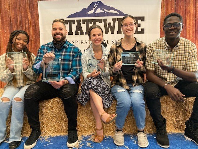 TeAirra Lawson of Olympic College, State Champion Levi Pixton of Olympic College, Lyndi Klacik of Centralia College, Yoyo Lau of Whatcom Community College and Runner up Josaphat Boesinga of Bellevue College.