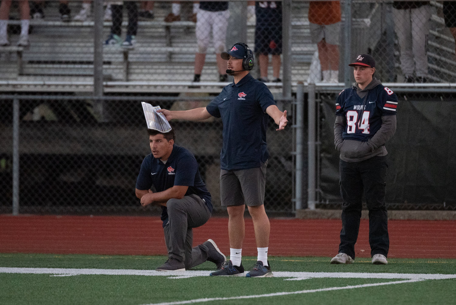 Black Hills coach Garrett Baldwin asks for an explanation during the Wolves' game at North Thurston on Sept. 8 in Lacey.