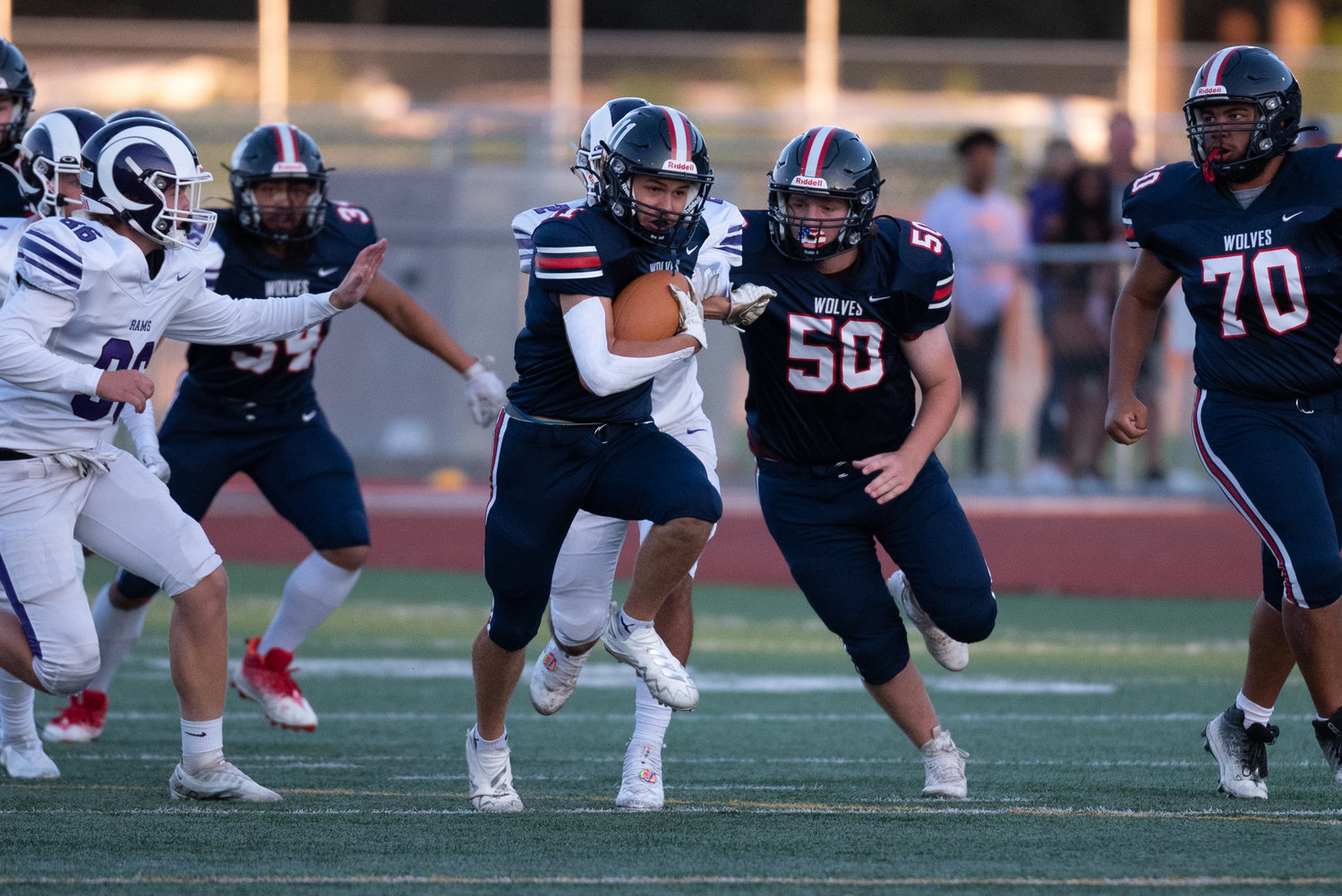 Bronson Campbell bursts through the hole en route to a touchdown on the opening kickoff of the game in Blach Hills' 15-0 win over North Thurston at South Sound Stadium on Sept. 8.