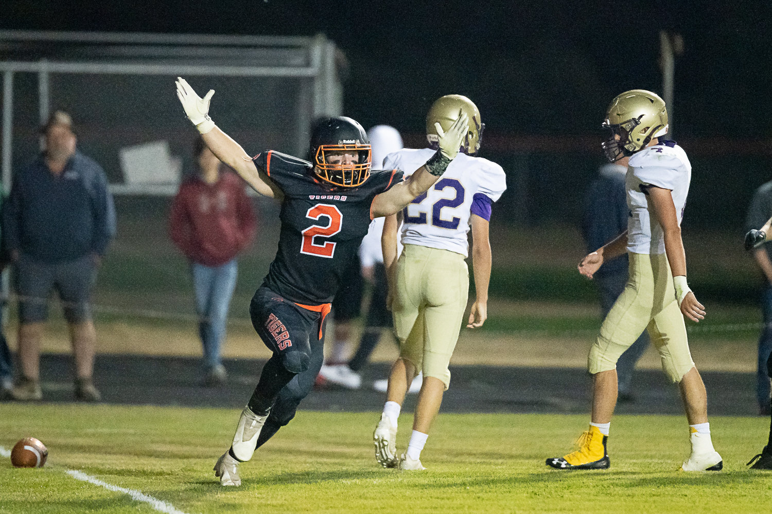 Napavine tailback Cael Stanley celebrates after a touchdown run in the second quarter against Onalaska Sept. 9.