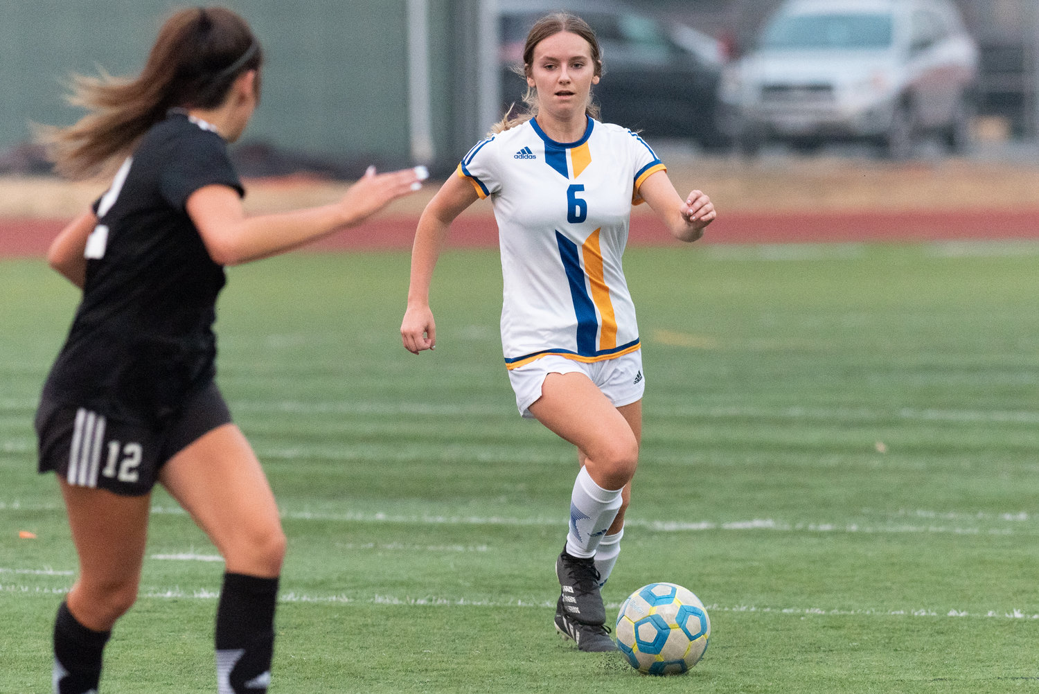 Centralia College midfielder Grace Vestal dribbles with the ball during a match against Tacoma on Sept. 10, at Tiger Stadium.