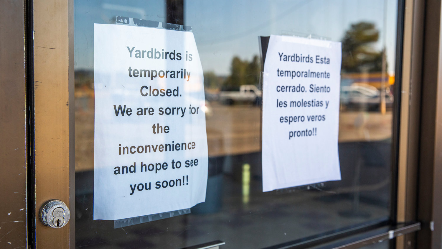 Signage posted at enterances to the Yard Birds Mall states the building is “temporarily closed” on Monday.