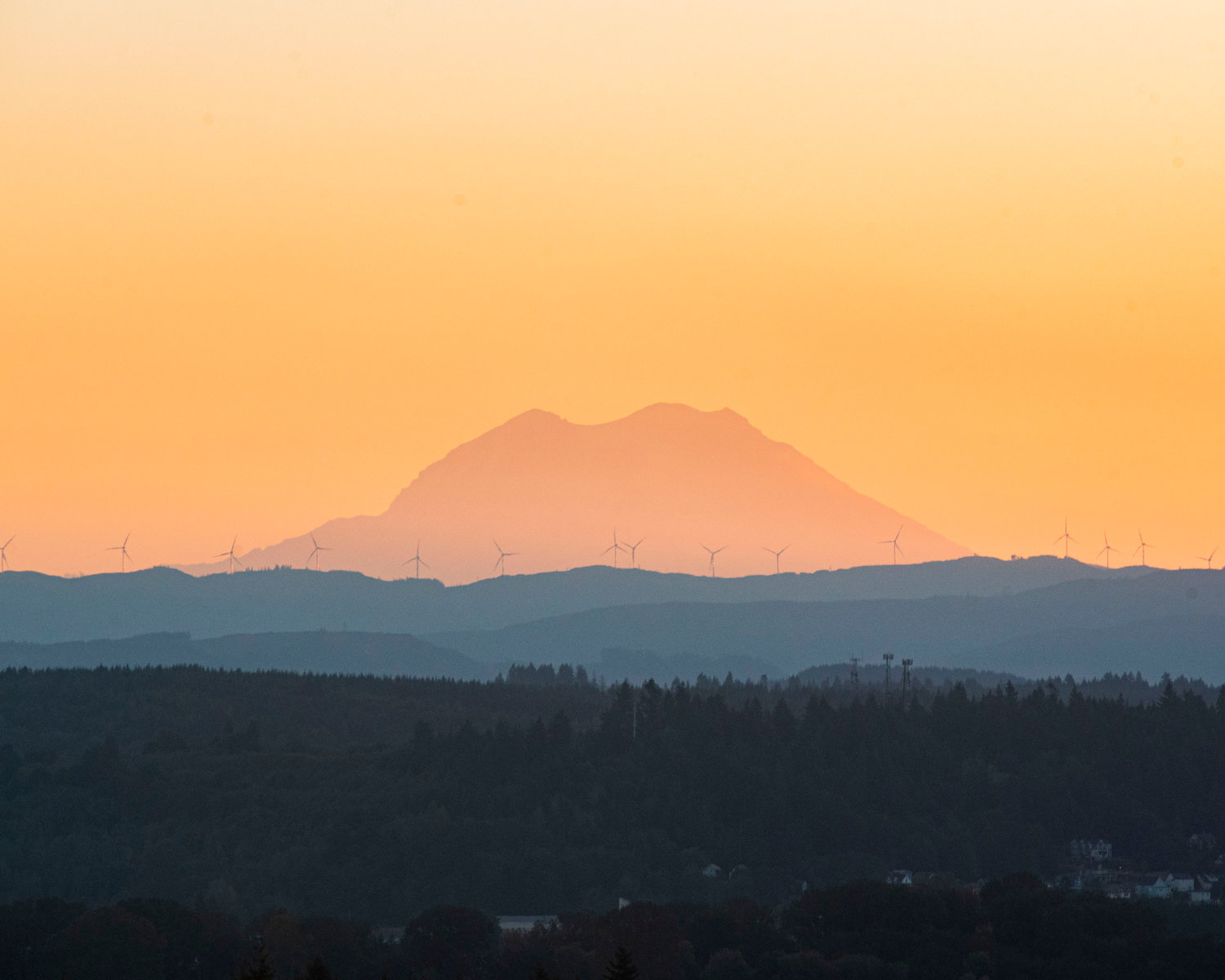 The sun rises over Chehalis and Mount Rainier Tuesday morning.