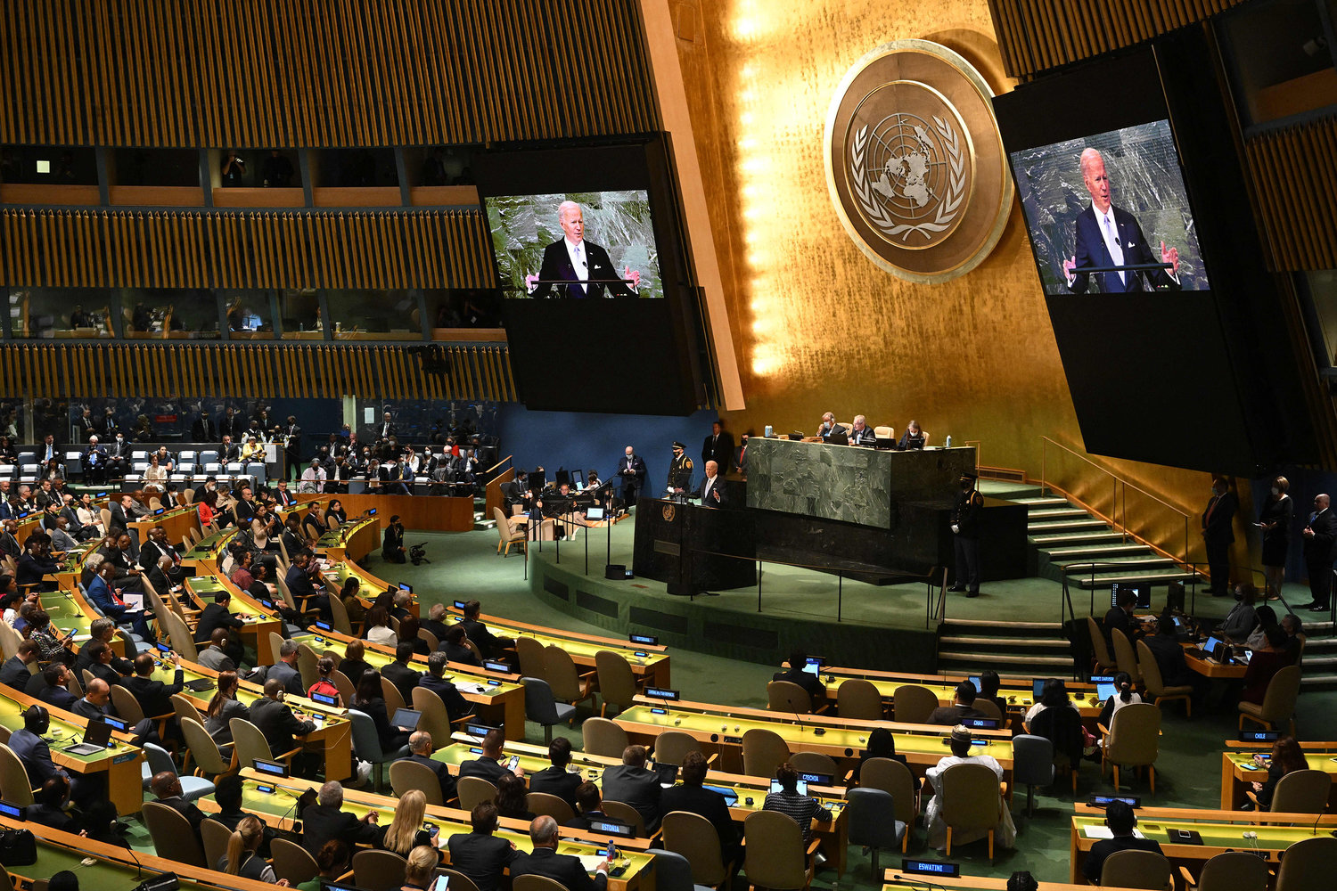 U.S. President Joe Biden addresses the 77th session of the United Nations General Assembly at the UN headquarters in New York City on Wednesday, Sept. 21, 2022. (Mandel Ngan/AFP/Getty Images/TNS)