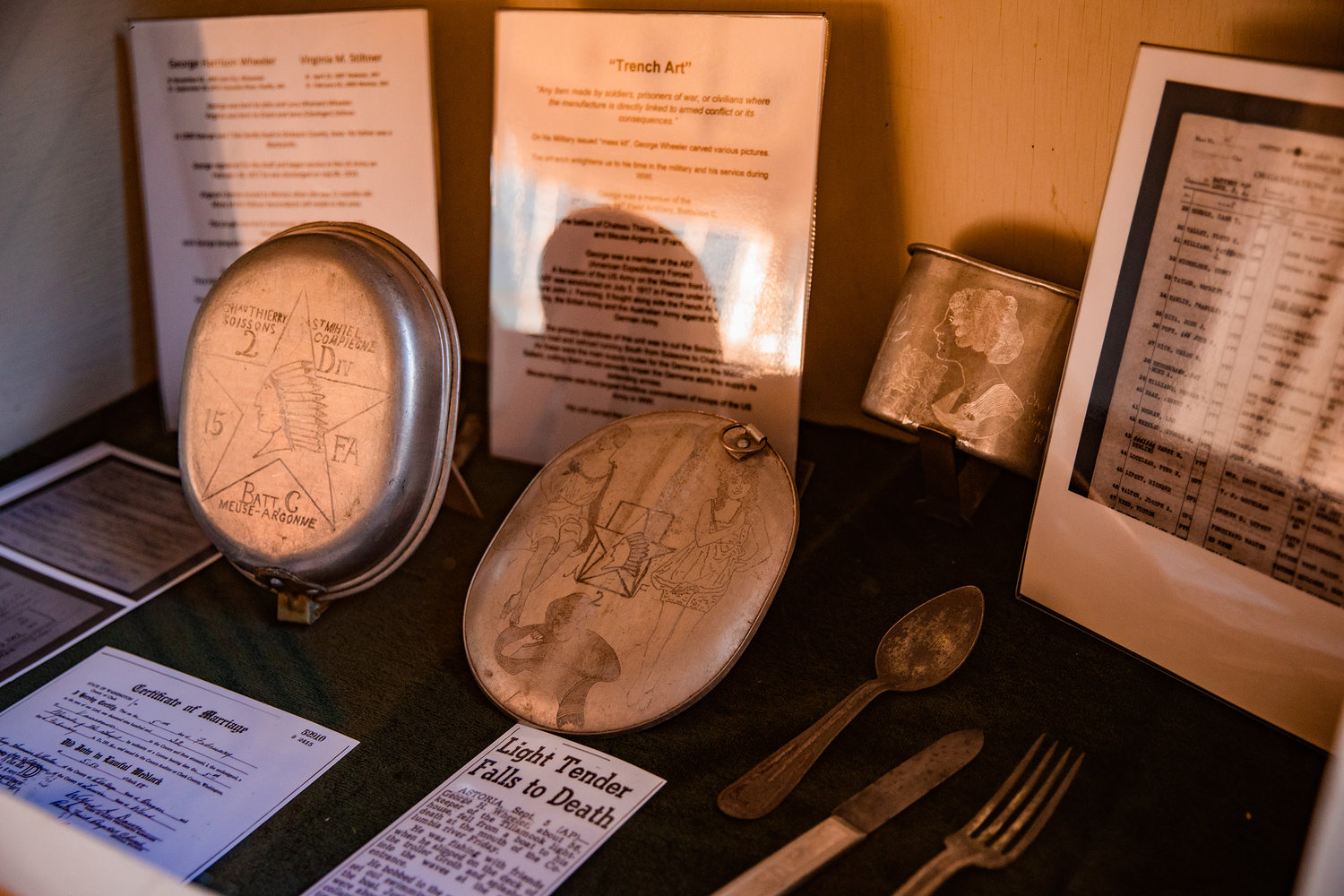 Trench Art is seen on display at the Morton Historical Museum.