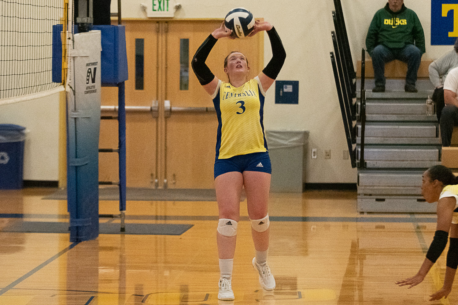 Centralia College setter Katelyn Hunsaker dishes out a pass during the second set of the Blazers' matchup against Pierce College on Oct. 5.