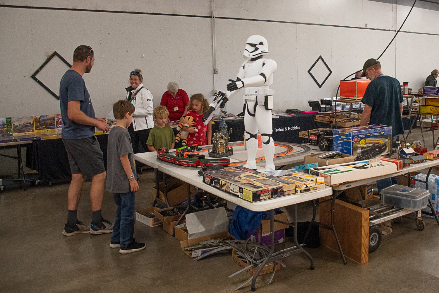 This storm trooper, along with plastic scale airplane models and puzzles were among some of the other items for sale at the Lewis County Model Railroad Club's swap meet.