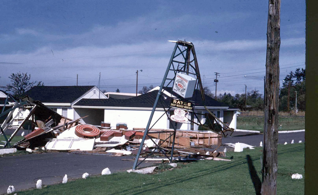 The Columbus Day storm damaged this motel in 1962. This photo was provided by the National Weather Service.