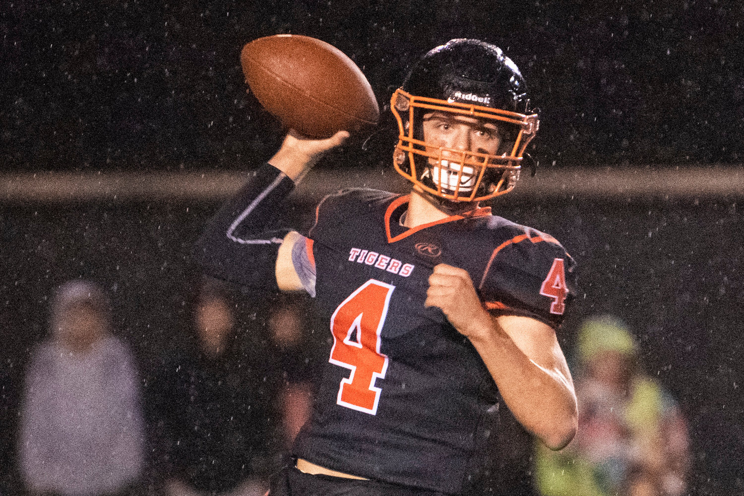 Napavine junior Ashton Demarest (4) looks to throw Friday night during a league championship game against Raymond-South Bend.