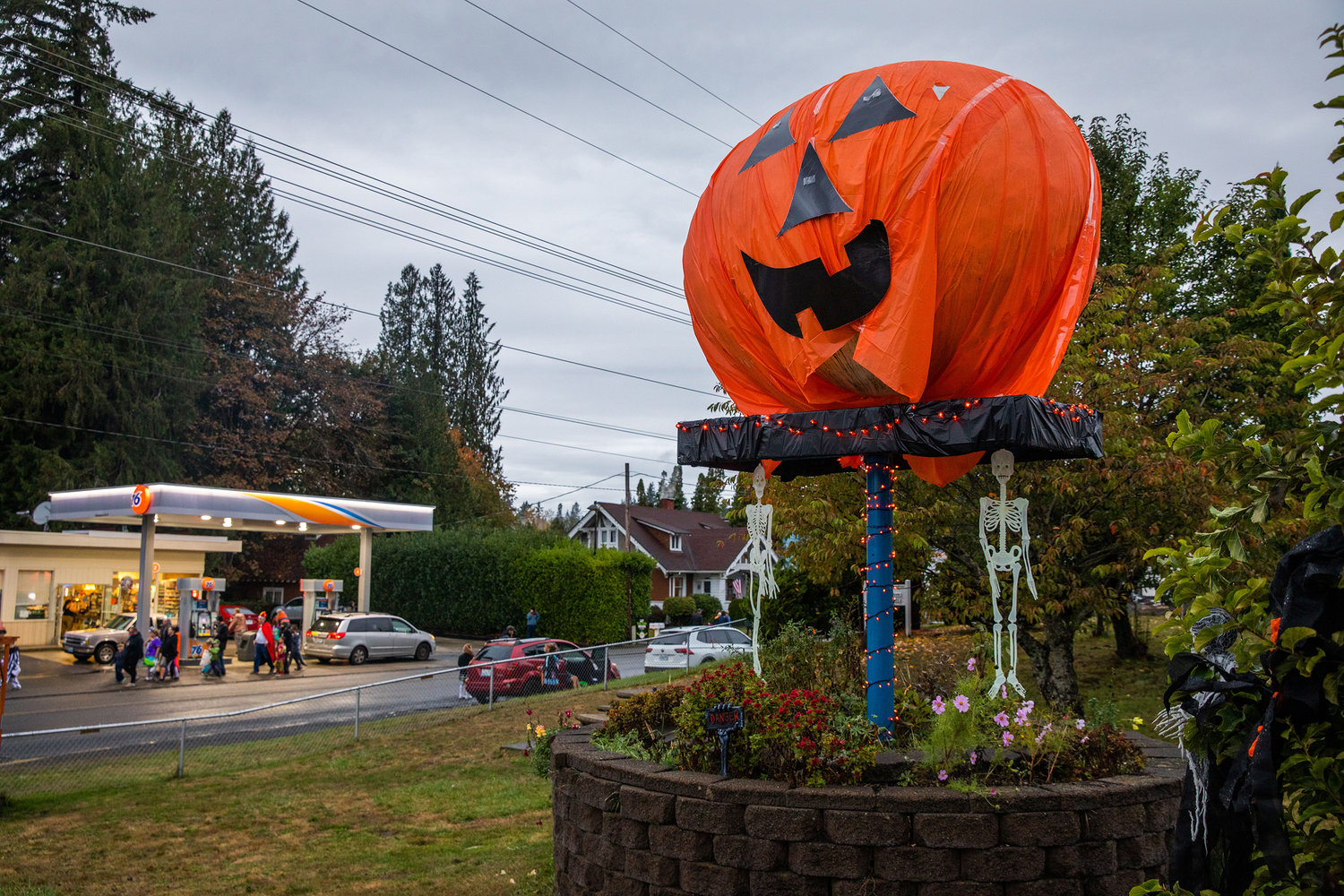The Winlock Egg is decorated during Egg-O-Lantern festivities on Halloween.