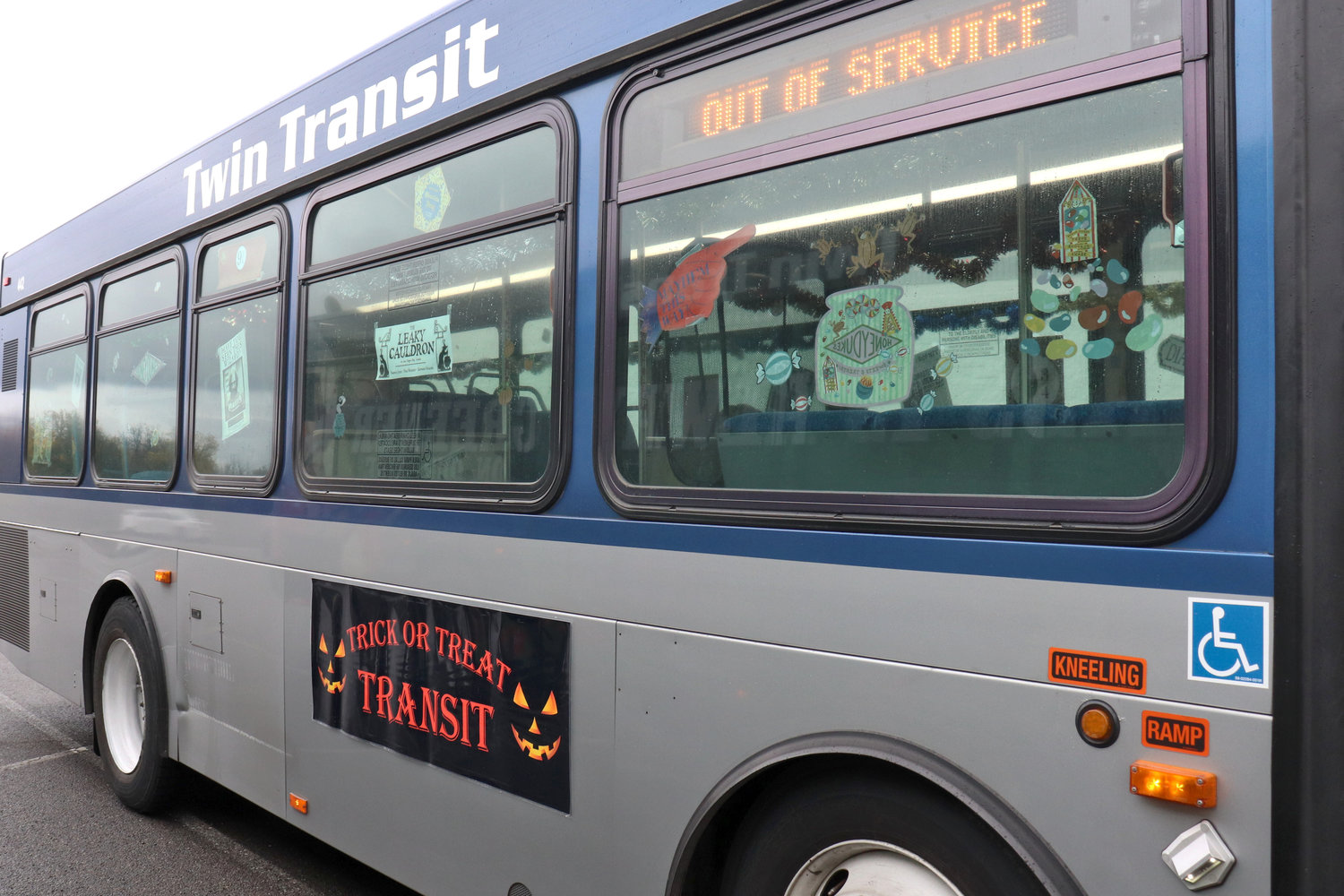 Twin Transit decorated several of its buses for Trick or Treat Transit on Monday. Trick-or-treaters were invited to board the bus at the Lewis County Mall for free transportation between trick or treat spots in downtown Centralia, downtown Chehalis and the Twin City Town Center.