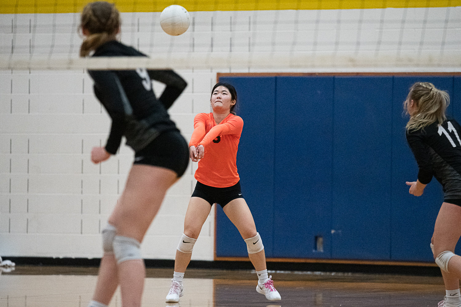 Napavine libero Emily Kang digs up a ball in serve receive Nov. 2 in the 2B District 4 semifinals against Toutle Lake at Adna.