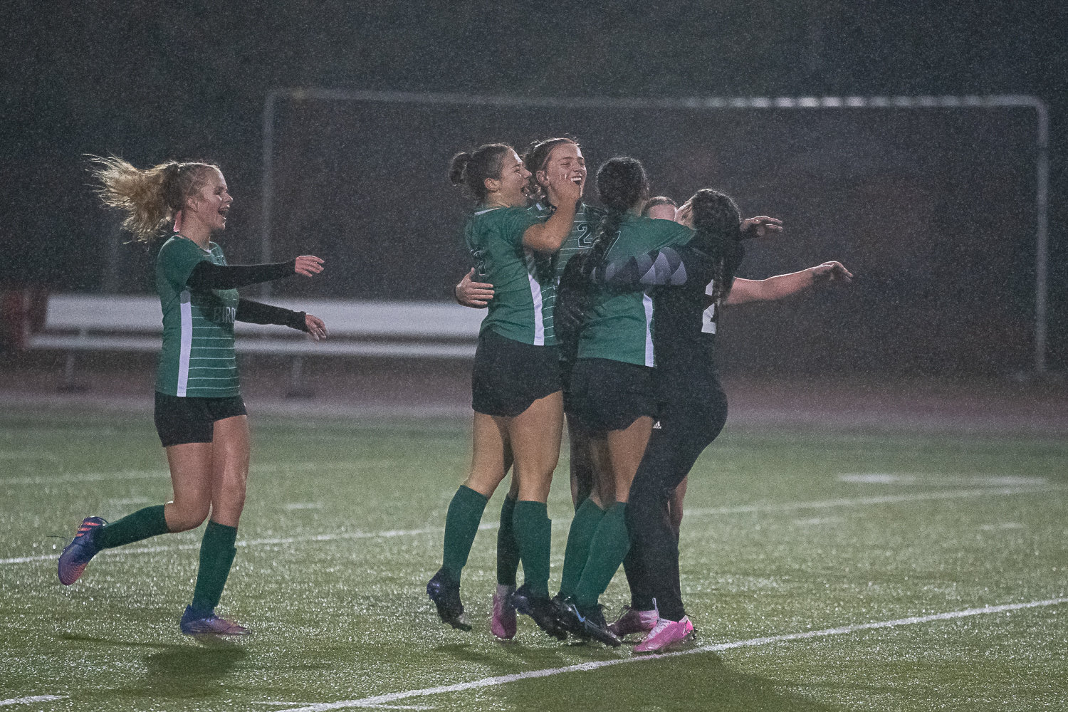 The Tumwater girls soccer team celebrates after winning the 2A District 4 title against Columbia River Nov. 3.