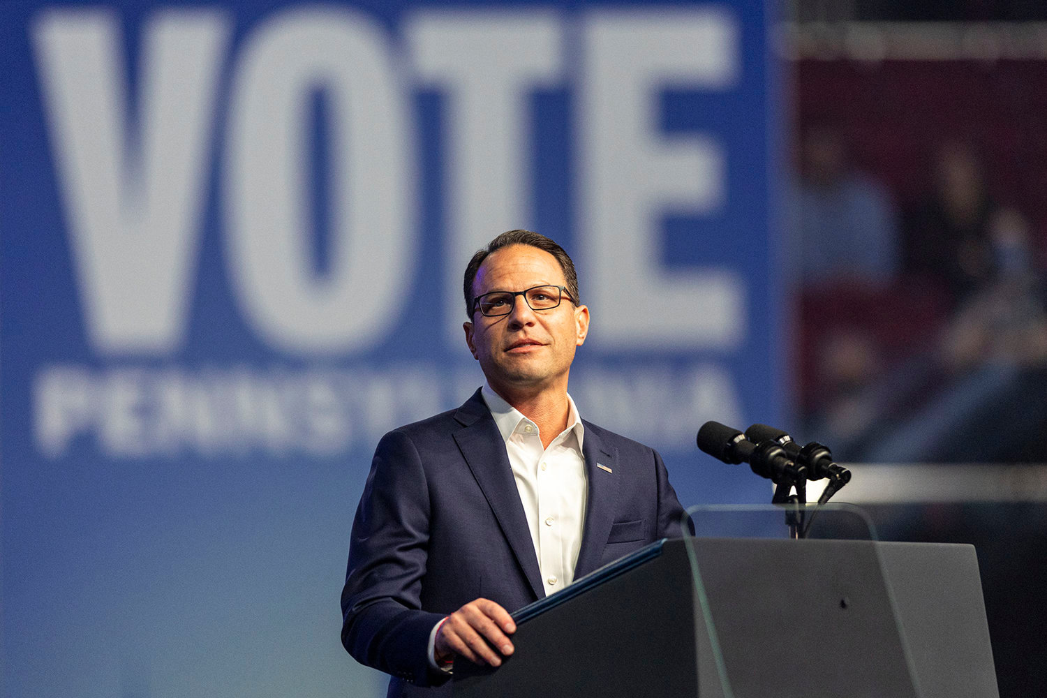 Pennsylvania Attorney General Josh Shapiro, the Democratic nominee for governor, takes the stage to speak at the Liacouras Center in Philadelphia Saturday. (Tyger Williams/The Philadelphia Inquirer/TNS)