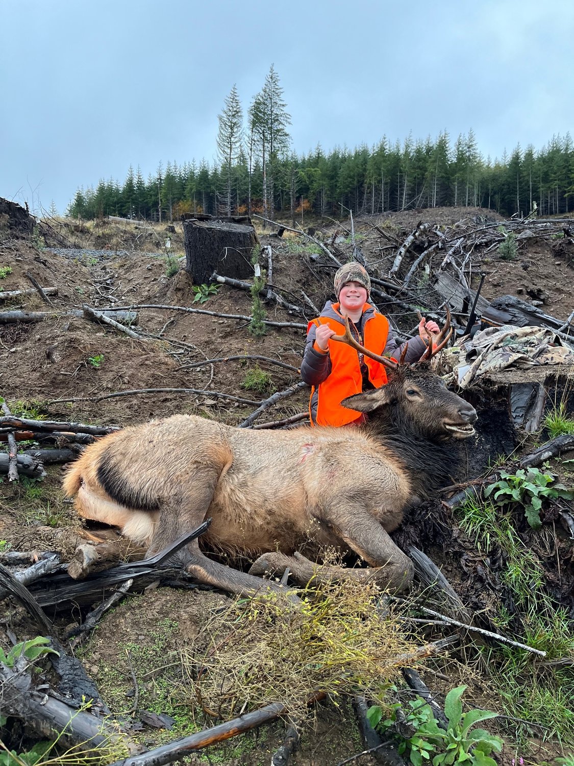 "Here is a picture of my grandson’s first elk. Carter Smith, age 11, got his first bull elk while hunting near Boistfort on Nov. 6." — Matthew Moses