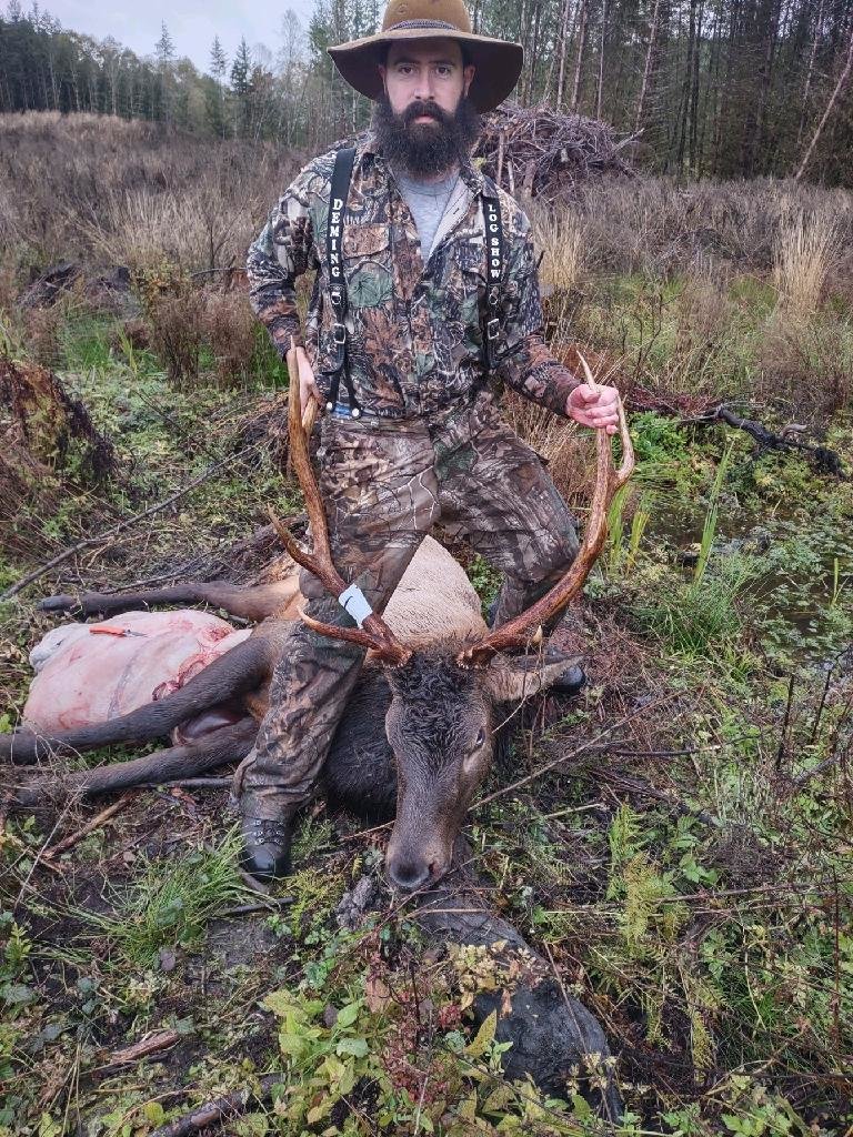 Benjamin Zion, of Winlock, harvested this 6x5 bull elk on Sunday of opening weekend. Submitted by Natalie Carter. The Chronicle publishes photos and details of recent local hunts and fishing outings in every Thursday edition. To be included, just send photos and information to news@chronline.com.