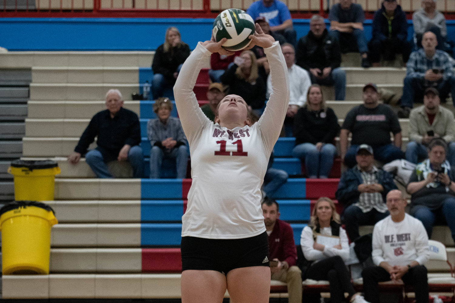 W.F. West setter Savannah Hawkins passes to a teammate against Ridgefield in the first round of the 2A District 4 tournament at Mark Morris Nov. 10.