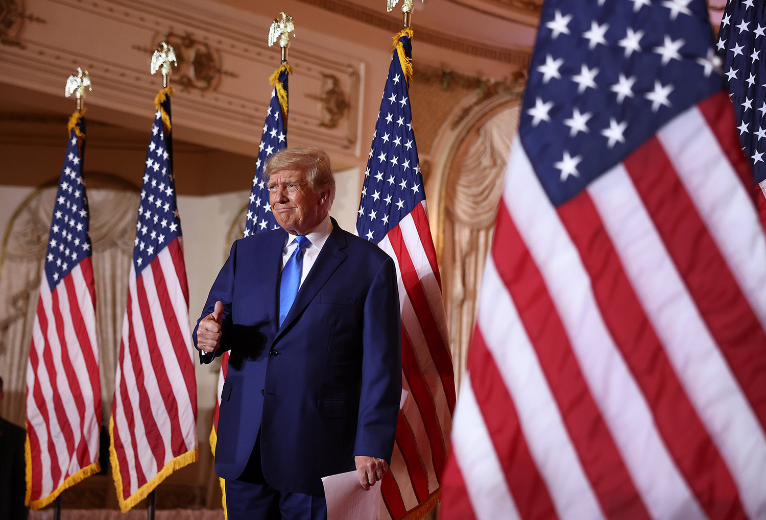 Former U.S. President Donald Trump speaks during an election night event at Mar-a-Lago on Nov. 8, 2022, in Palm Beach, Florida. Trump addressed his supporters as the nation awaits the results of the midterm elections. (Joe Raedle/Getty Images/TNS)
