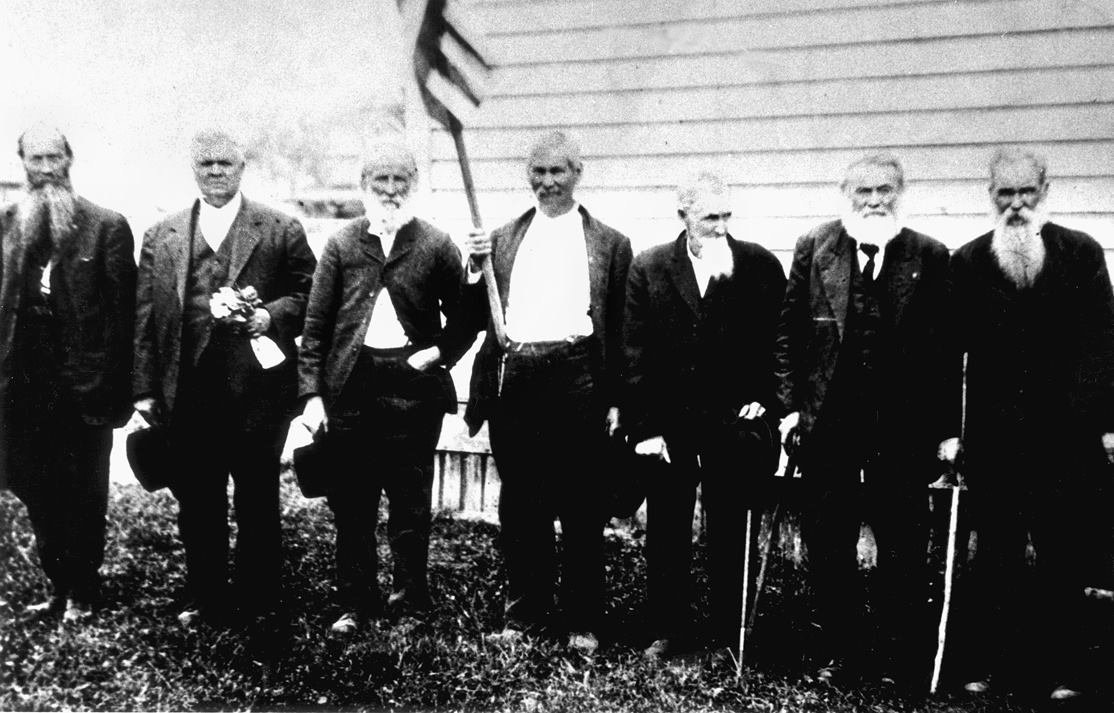 This early 1920s photo shows veterans of the Civil War. Taken in Mossyrock, from left to right, the men are William Young, Si MacFadden, Robert Daniel Silva, Dan Shaner, Robert Amaziah Sparks, Tom Landes and Andrew Jackson Kiser. Silva fought for the South and was in the Battle of Bull Run. Kiser fought for the North with Gen.W.T. Sherman. Both men moved to Ajlune sometime after the war where they became neighbors and friends. From 1893 to 1895, William Young served as the county commissioner from East Lewis County. He had a reputation of holding out for things that would benefit East County residents. Behind his back, William was known by some of the young folk of Mossyrock as “Billy Whiskers,” because, while driving his Dodge with its top down, his whiskers would divide on each side of his face. We also see Charles Thomas Landes in this photo. Thomas came west and established a homestead on the east side of Mossyrock. He moved west after his father, a storekeeper, was shot and killed. Between having survived the brutal Civil War, and losing his father, Tom had wanted to start anew — which is what he did. After moving to this area, Tom became a farmer and logger.