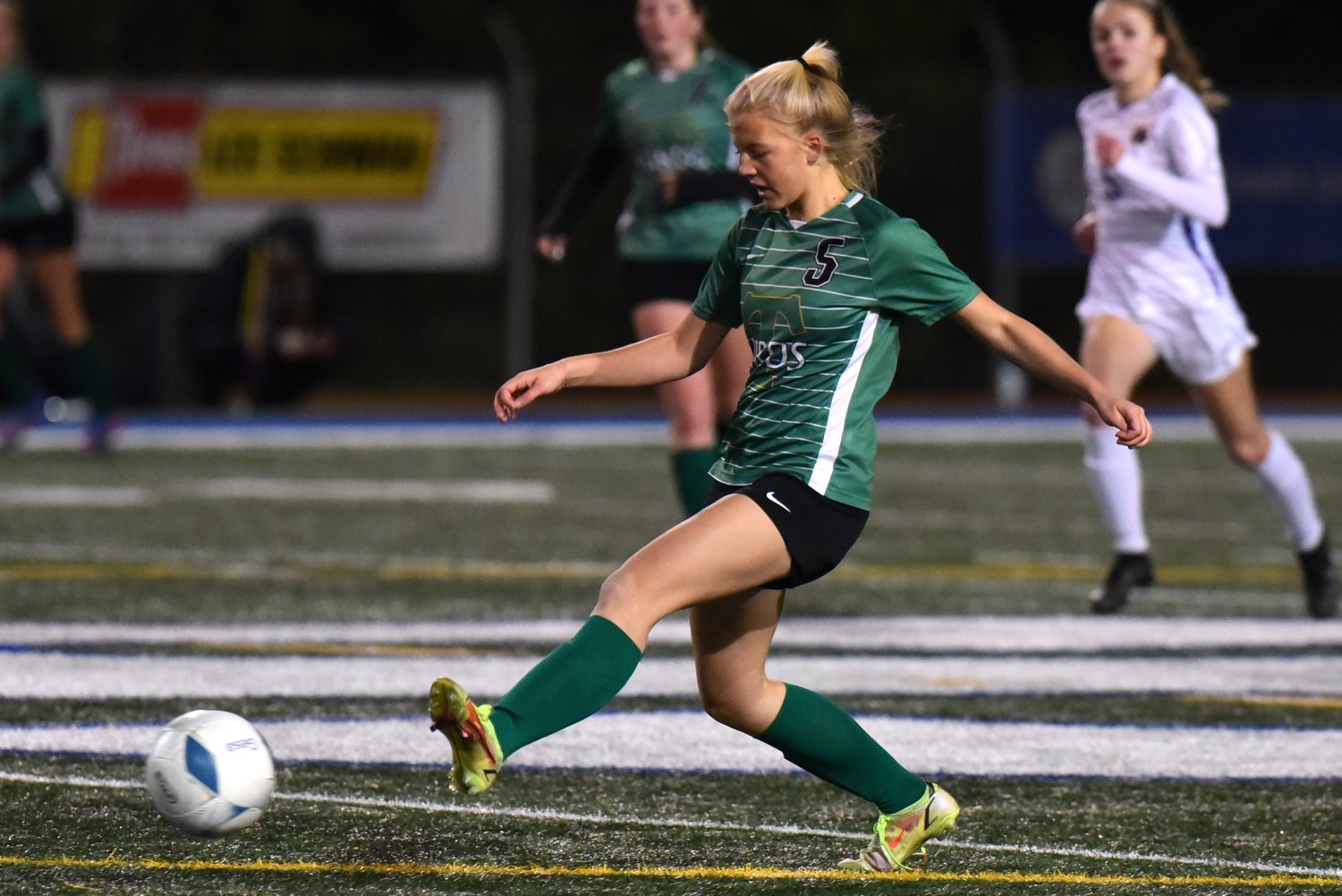 Sophie Boatright sends the ball upfield during Tumwater's 3-1 loss to Columbia River in the 2A state semifinals at Shoreline Stadium on Nov. 18.