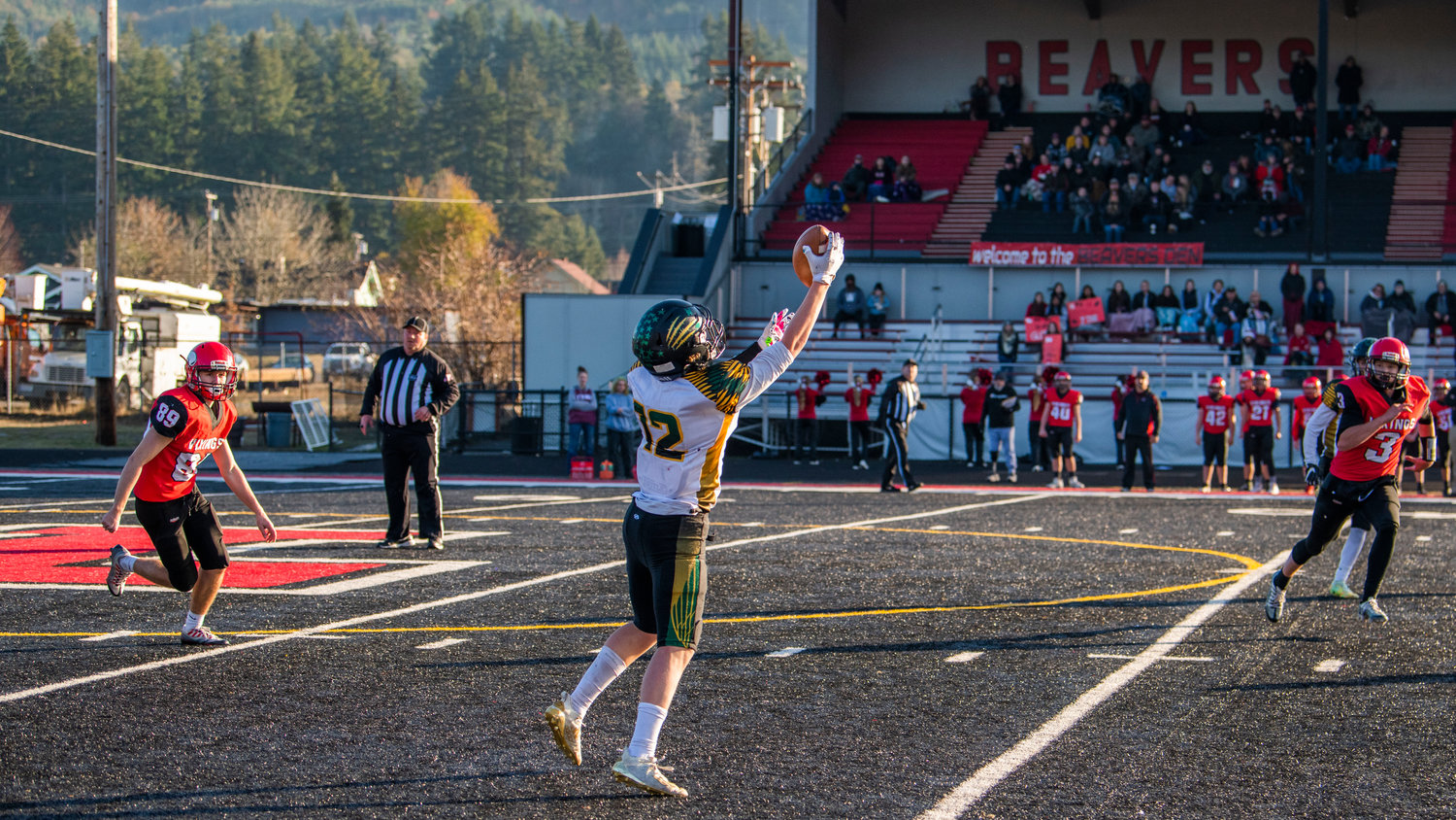 Liberty Bell freshman Remington Paz (12) makes a reception Saturday afternoon during a game in Tenino.