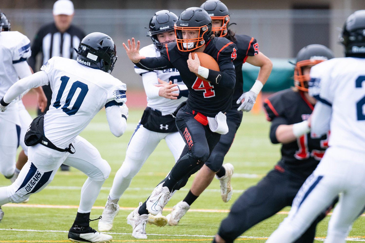 Napavine quarterback Ashton Demarest makes his case for the Heisman during the first quarter of the Tigers' 49-6 blowout of Chewelah at Tumwater on Nov. 26.