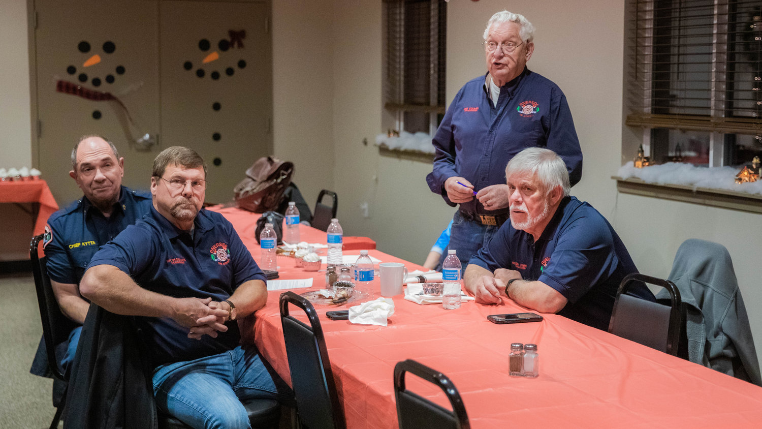 Lee Coumbs introduces two new Fire Commissioners for Riverside Fire Authority, Richard Mack and Buddy Lowre, during a Monday night meeting at the Lewis County Fire District 3 building in Mossyrock.