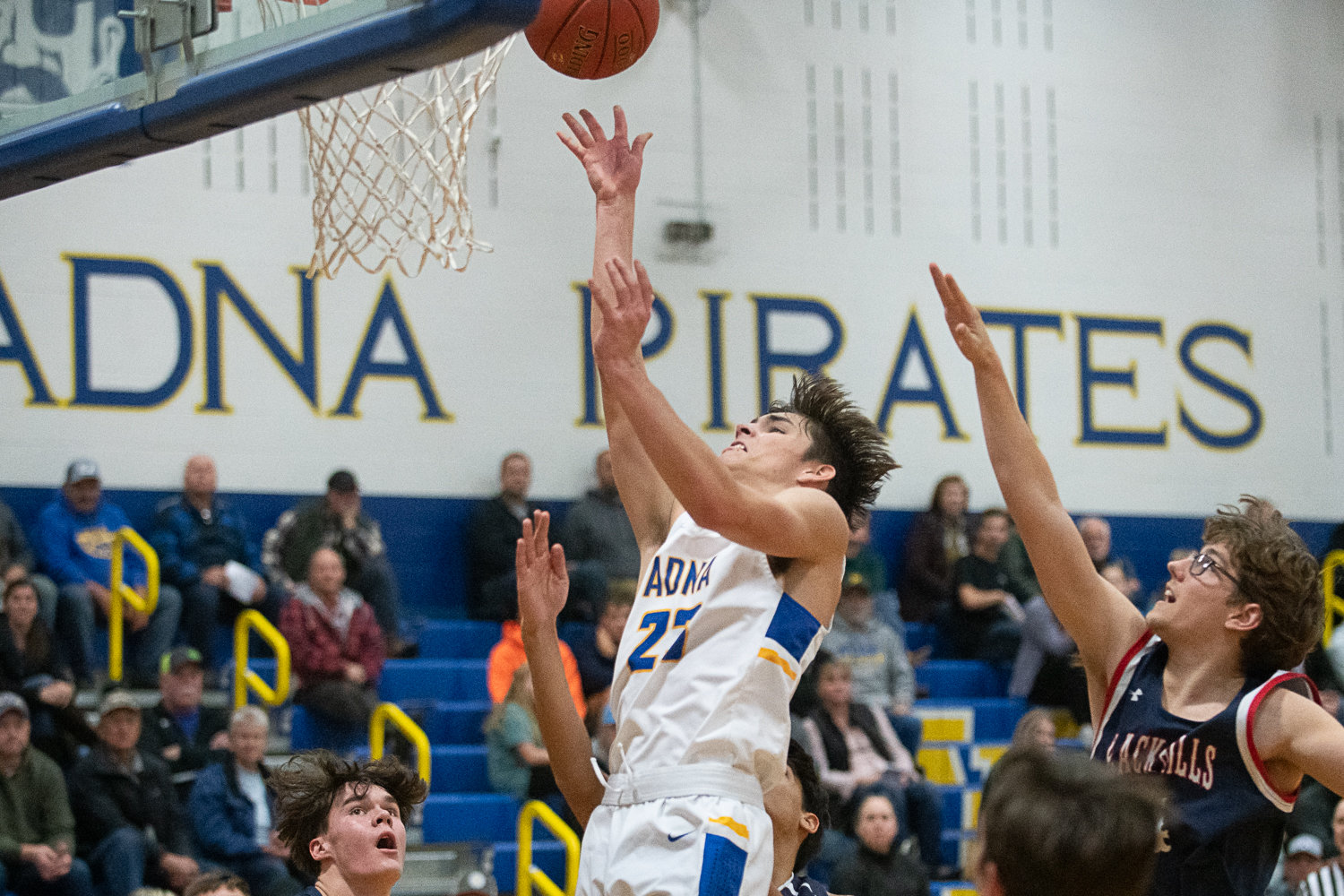 Adna's Eli Smith goes to the rim during the first half of the Pirates' 67-60 win over Black Hills on Nov. 29.