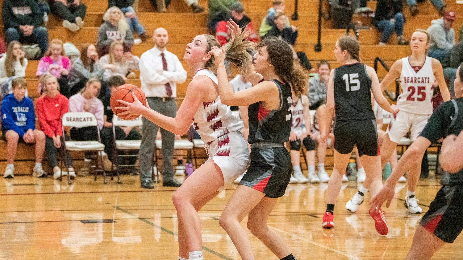 Bearcat senior Morgan Rogerson (21) looks to score Tuesday night during a game against R.A. Long at W.F. West High Shool in Chehalis.