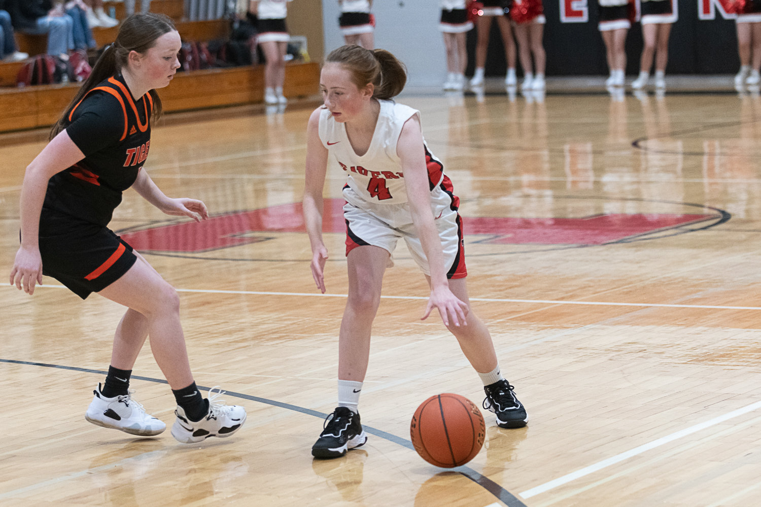 Brynn Williams dribbles the ball during Tenino's 56-16 loss to Centralia on Dec. 1.