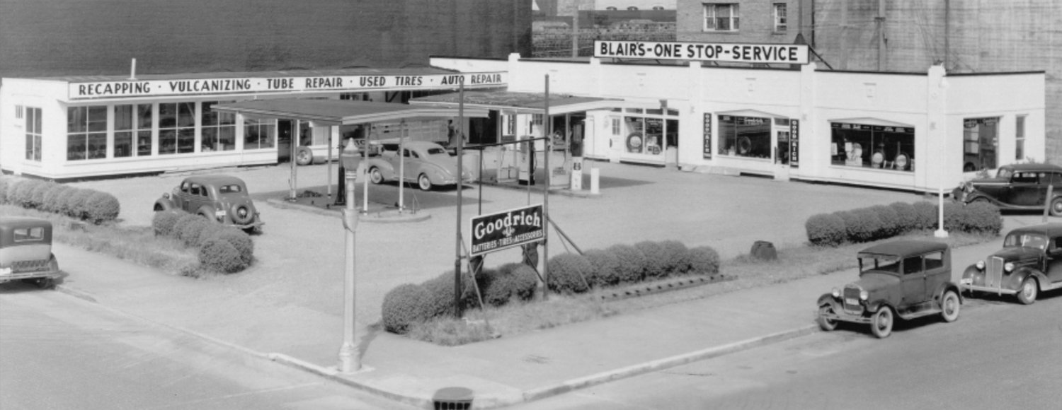 Elvin O. Blair opened Blair’s One-Stop Service at the northeast corner of Pearl and Locust streets. Blair started as an employee in that same location in 1926, working for Al Filson. The station was reported to have been one of the largest ones between Tacoma and Portland. Blair leased the One-Stop station to Ed S. Mayes after enlisting in the U.S. Army Ordnance Corps. He spent three months training at Camp Sutton in North Carolina before leaving for overseas duty in North Africa. He sold the business shortly after returning from the war. Originally submitted by Prudence Blair for Our Hometowns.