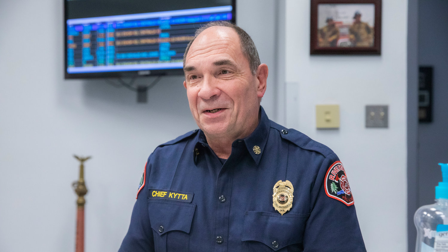Chief Mike Kytta, with Riverside Fire Authority, talks about increasing dialogue with the public related to levies and services in Centralia on Tuesday.