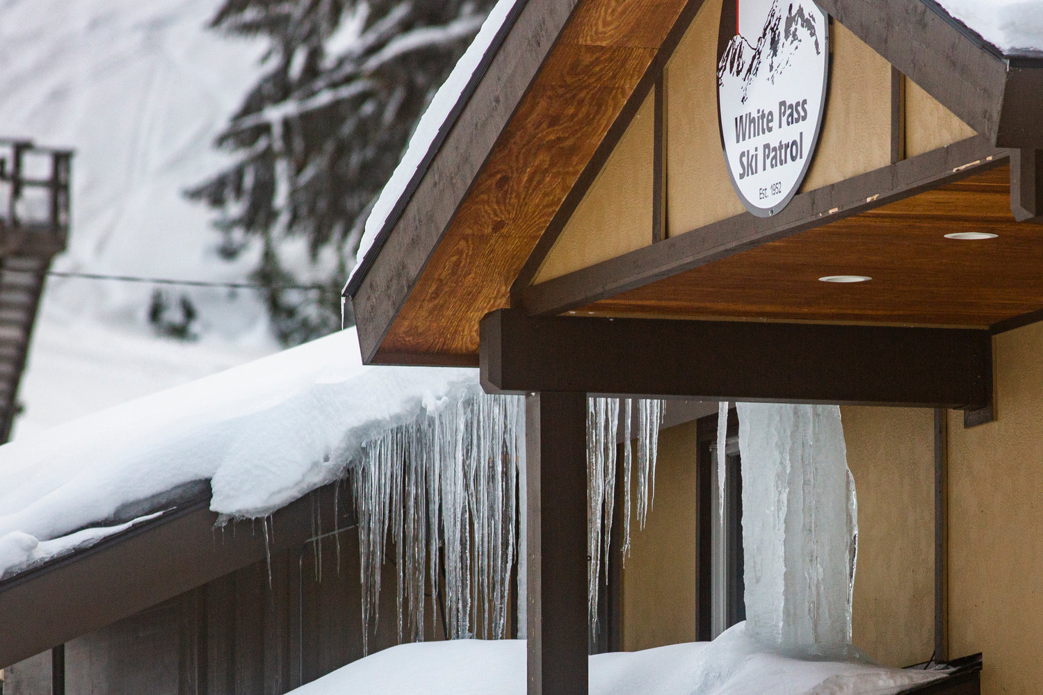 Icicles hang from the White Pass Ski Patrol building at White Pass Ski Area on Tuesday.