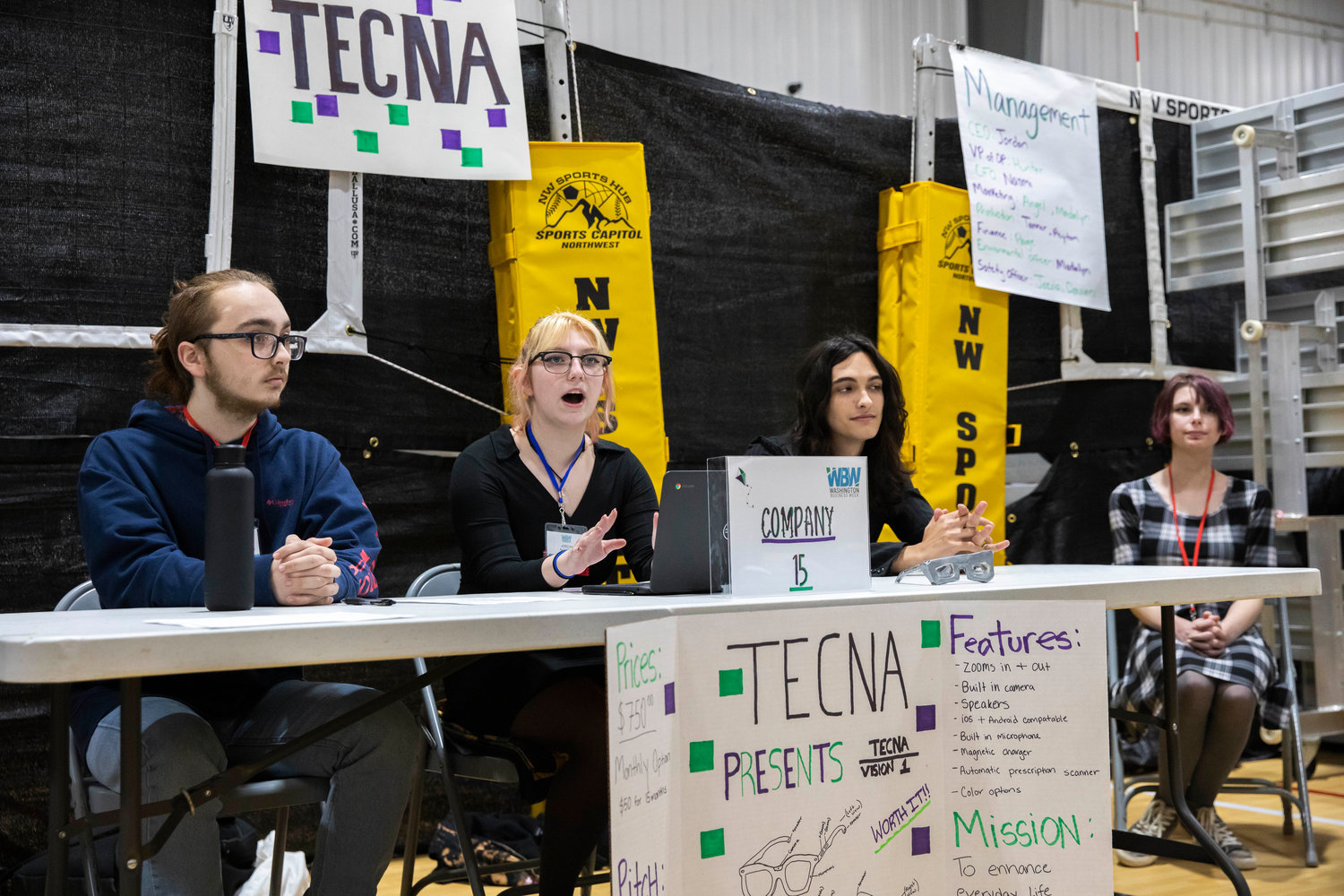 The TECNA company presents to judges during Washington Business Week Wednesday morning at the Northwest Sports Hub.