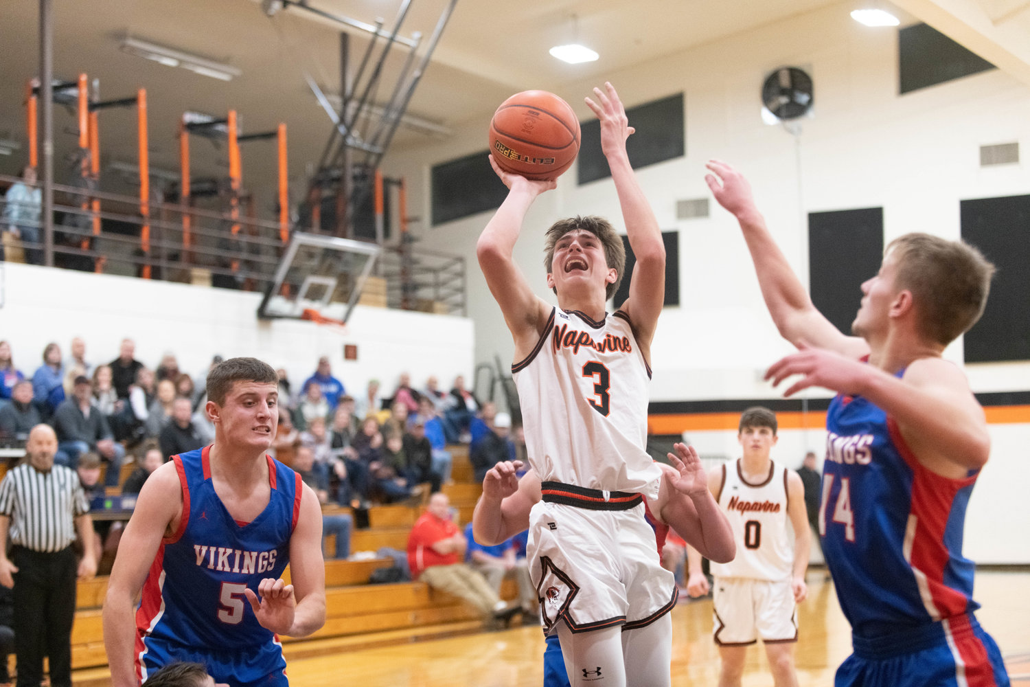 James Grose hits a short jumper in the lane during the fourth quarter of Napavine's 81-50 win over Willapa Valley to tie the Tigers' single-game scoring record.