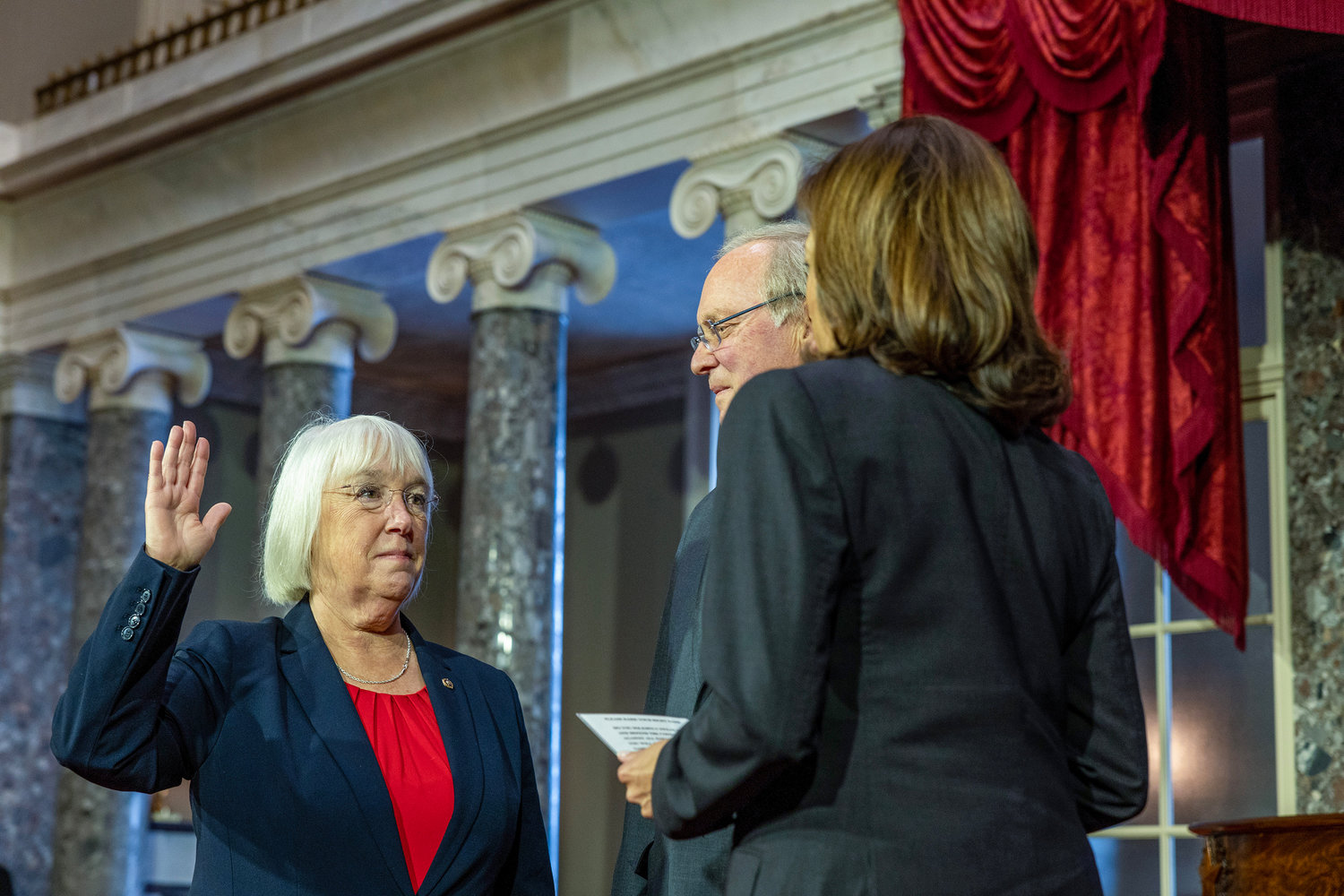 Vice President Kamala Harris swears in Sen. Patty Murray (D-WA), along side her husband Rob Murray in the old senate chamber for the Ceremonial Swearing on Tuesday, Jan. 3, 2023, in Washington, D.C. (Tasos Katopodis/Getty Images/TNS)