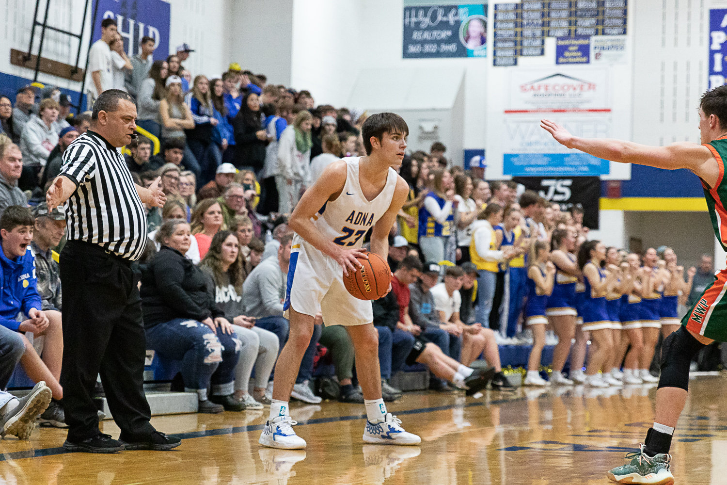 Adna guard Eli Smith looks for an opening against Morton-White Pass' defense Jan. 10.