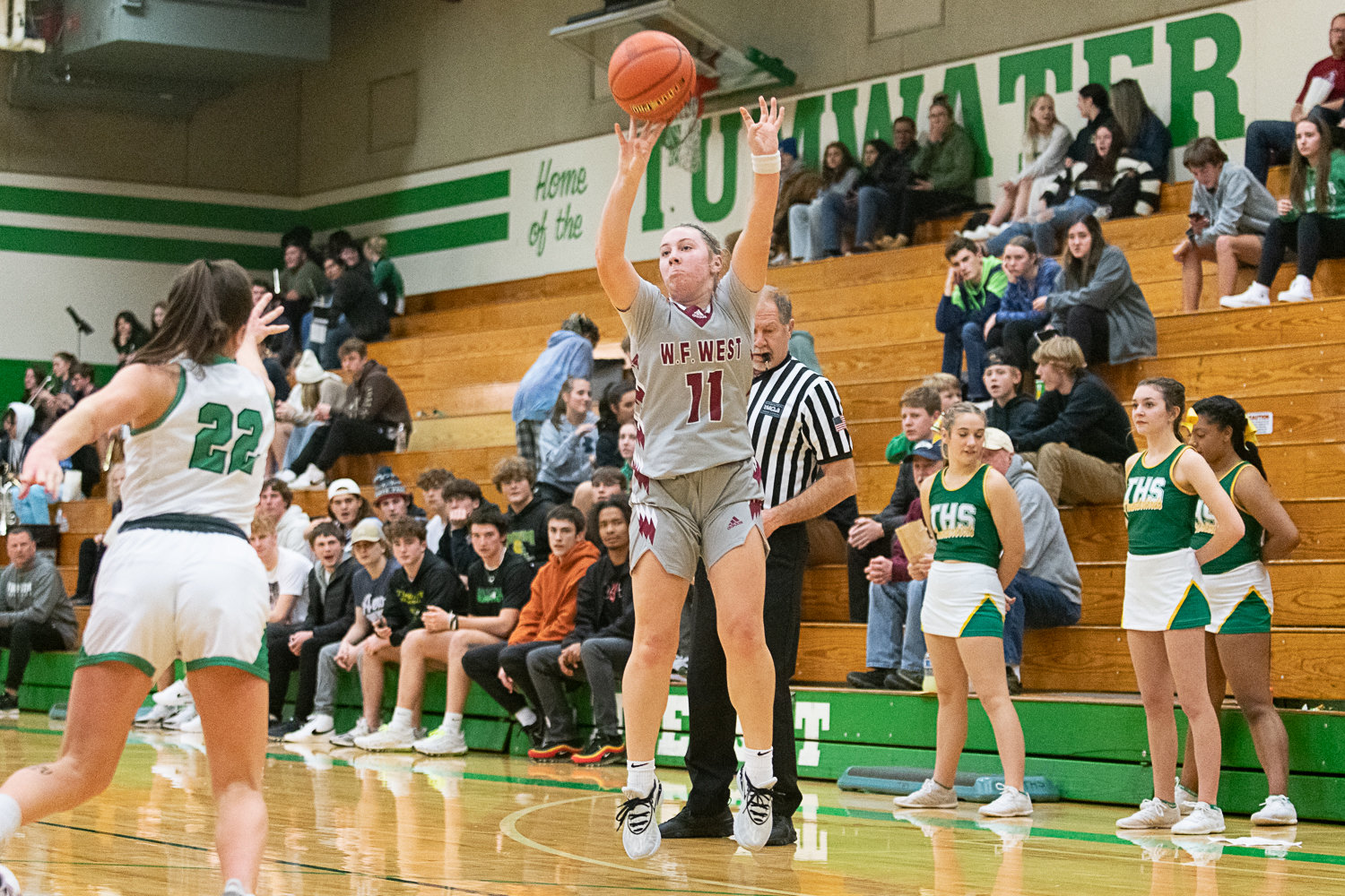 W.F. West's Lena Fragner puts up a jumper during the first half of the Bearcats' 53-37 win over Tumwater on Jan. 10,