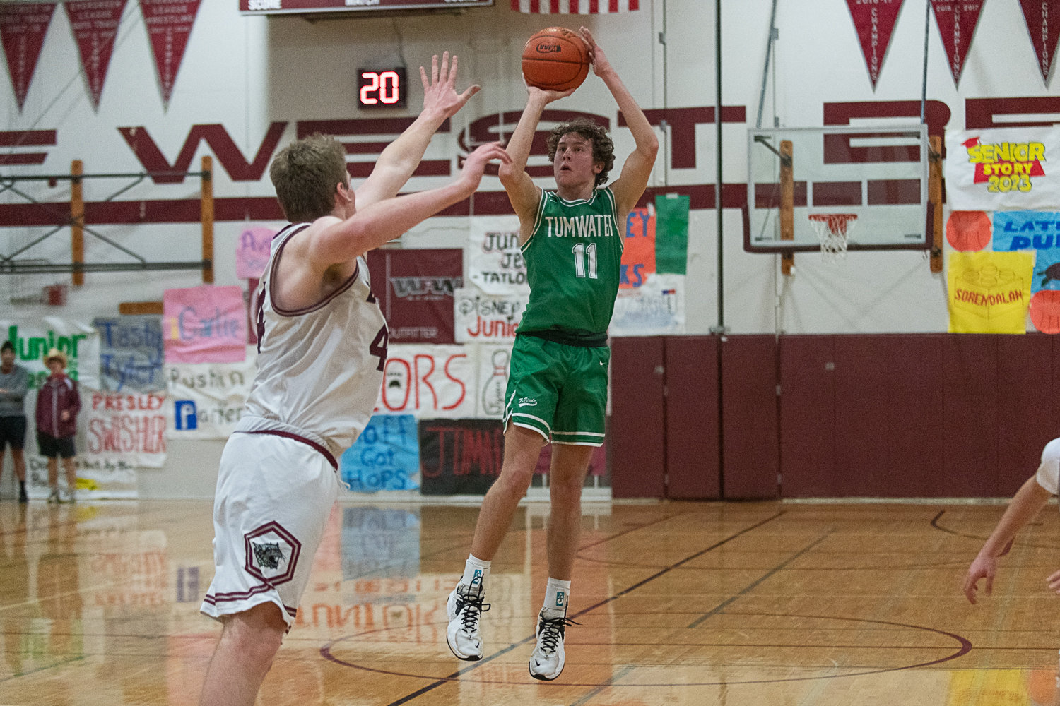 Luke Brewer pulls up for a jumper during the fourth quarter of Tumwater's 71-58 win at W.F. West on Jan. 11.